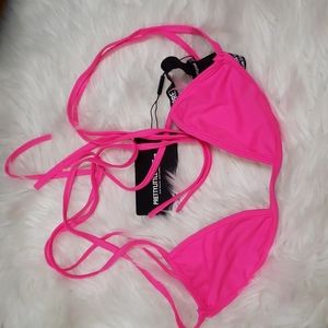 Buttery Soft Hot Pink Cleavage Wire Detail Bikini Top